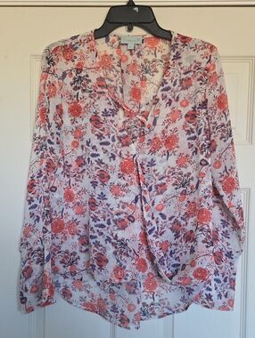 Coral Floral Long-Sleeve Blouse